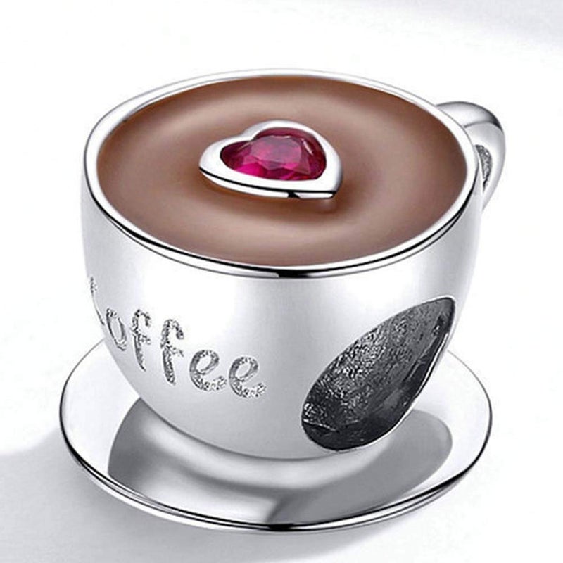 LAMOONY Coffee Cup Charm 925 Sterling Silver Mug Love Wine Bottle Family Mom Heart Birthstone Charm for Pandora Charm Bracelet - Image 2